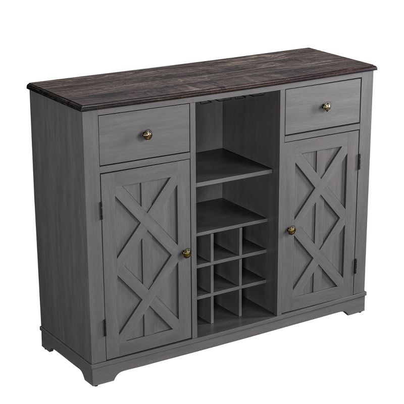 47" Wood Bar Cabinet with Brushed Nickel Knobs Gray - Home Essentials