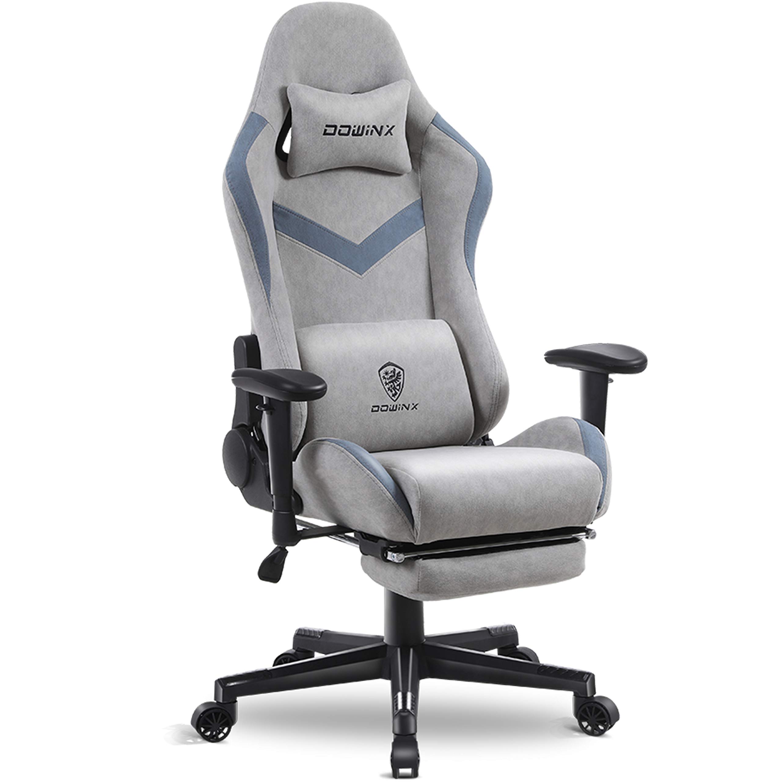 Dowinx Gaming Chair Breathable Fabric Office Chair with Massage Lumbar Support, High Back Ergonomic Comouter Chair Adjustable Swivel Task Chair with Footrest (Blue)