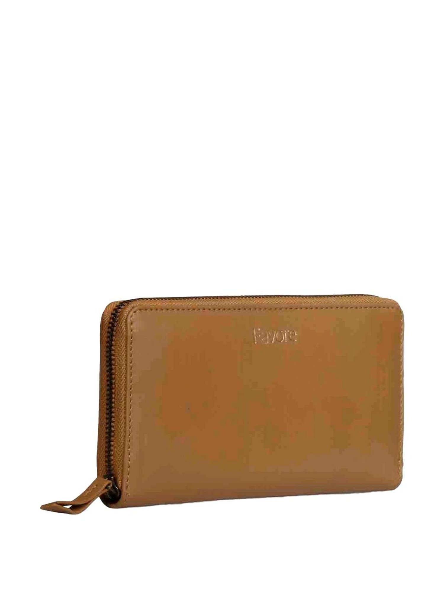 Favore Tan Solid Zip Around Wallet For Women