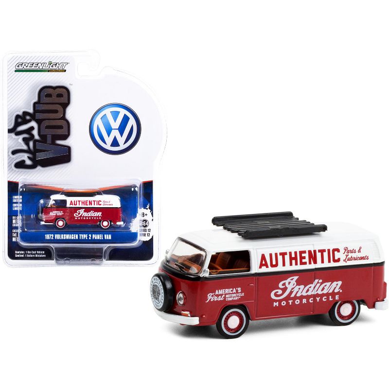 1972 Volkswagen Type 2 Panel Van "Indian Motorcycle Authentic" Burgundy & White "Club Vee V-Dub" 1/64 Diecast Model Greenlight