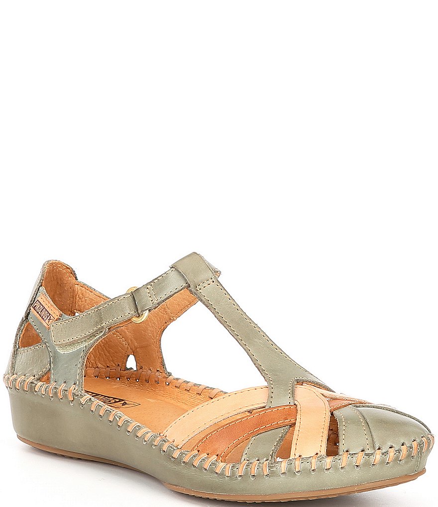 Pikolinos Puerto Vallarta Leather T-Strap Wedge Sandals
