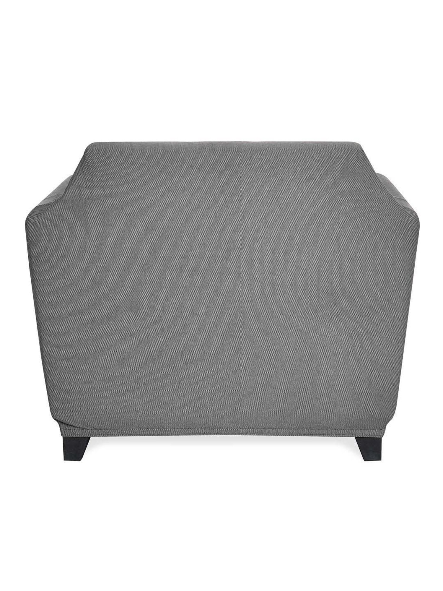 @home GREY SOLID Cotton Fitted 1 Seater Sofa Cover