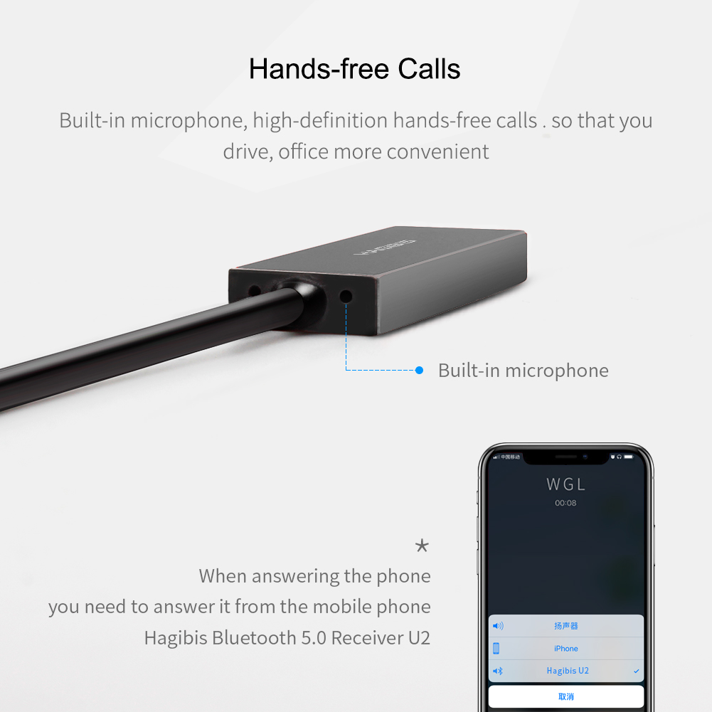 Hagibis Bluetooth Receiver Bluetooth 5.0 Adapter Hands-Free Bluetooth Car Kits AUX Audio 3.5mm Jack Stereo Music Wireless Receiver for Car Speaker Home Built-in Microphone