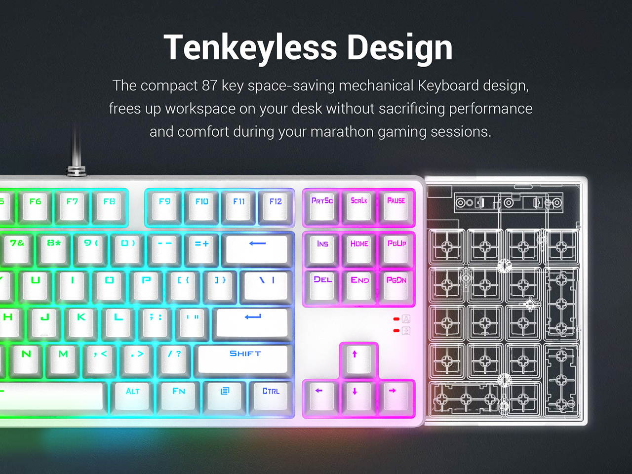 TKL RGB Mechanical Gaming Keyboard KITCOM NK60T Linear/Quiet-Red Switch Fast Actuation Compact 87 Keys Tenkeyless Detachable USB Type-C NKRO Computer Laptop Wired Keyboard for Windows PC/MAC Gamers
