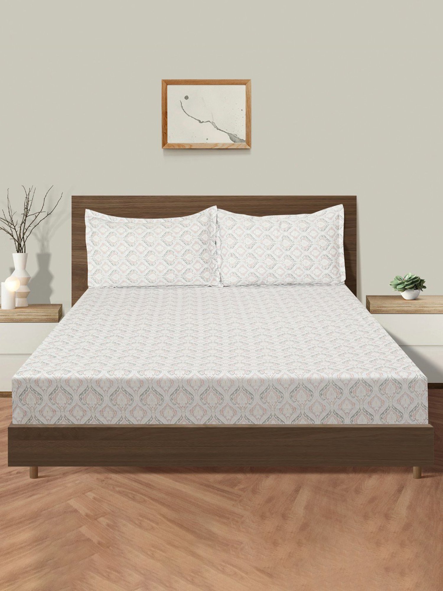 Swayam Dona Abstract Brown 250 TC Cotton King Bedsheet with 2 Pillow Covers