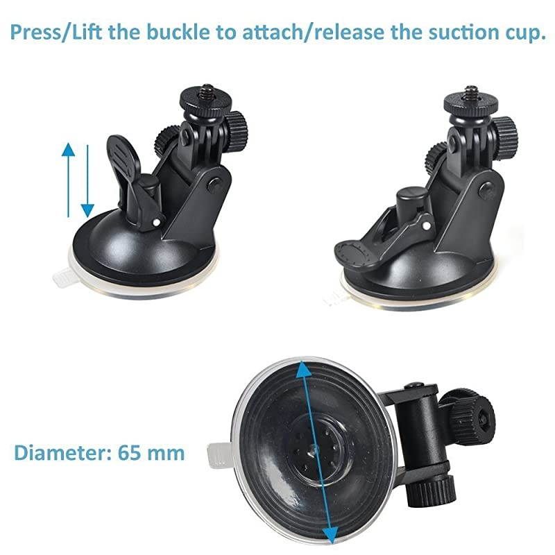 in Car Windscreen Universal Suction Cup Mount Car for Windshield Dash Cam Camera Camcorder Mount Holder Stand 360 Rotation with 60cm Stainless Steel Tether and 14 Thread to Action Camera