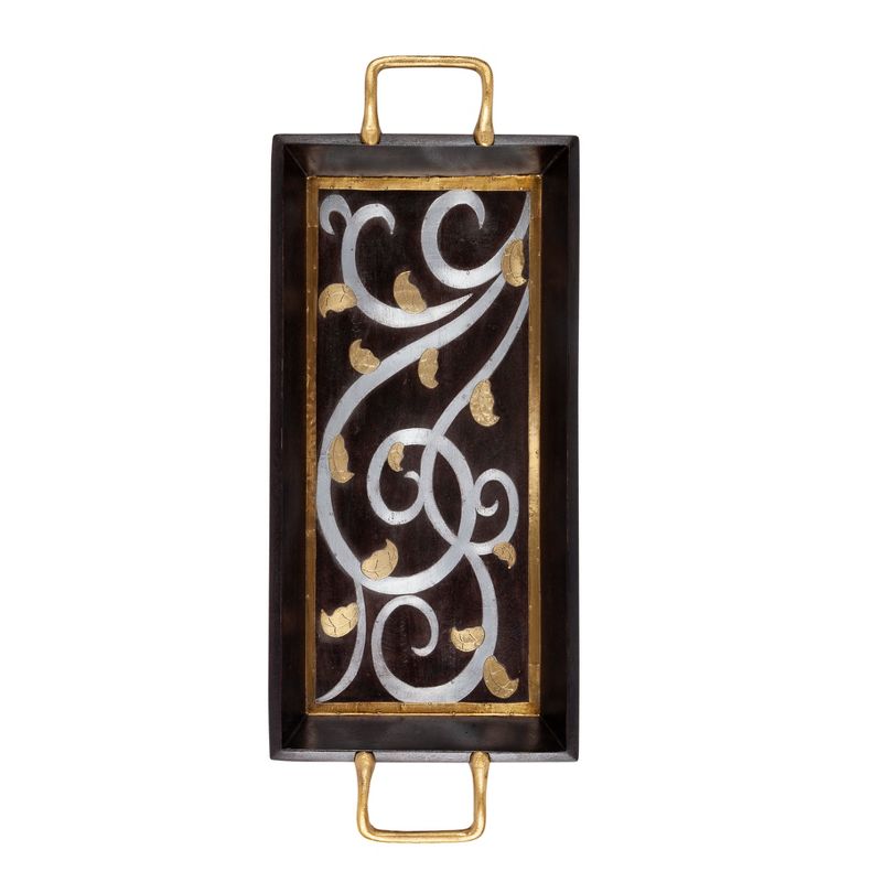 GG Collection 29-Inch Long Gold Leaf Rectangular Mango Wood Tray with Gold Handles