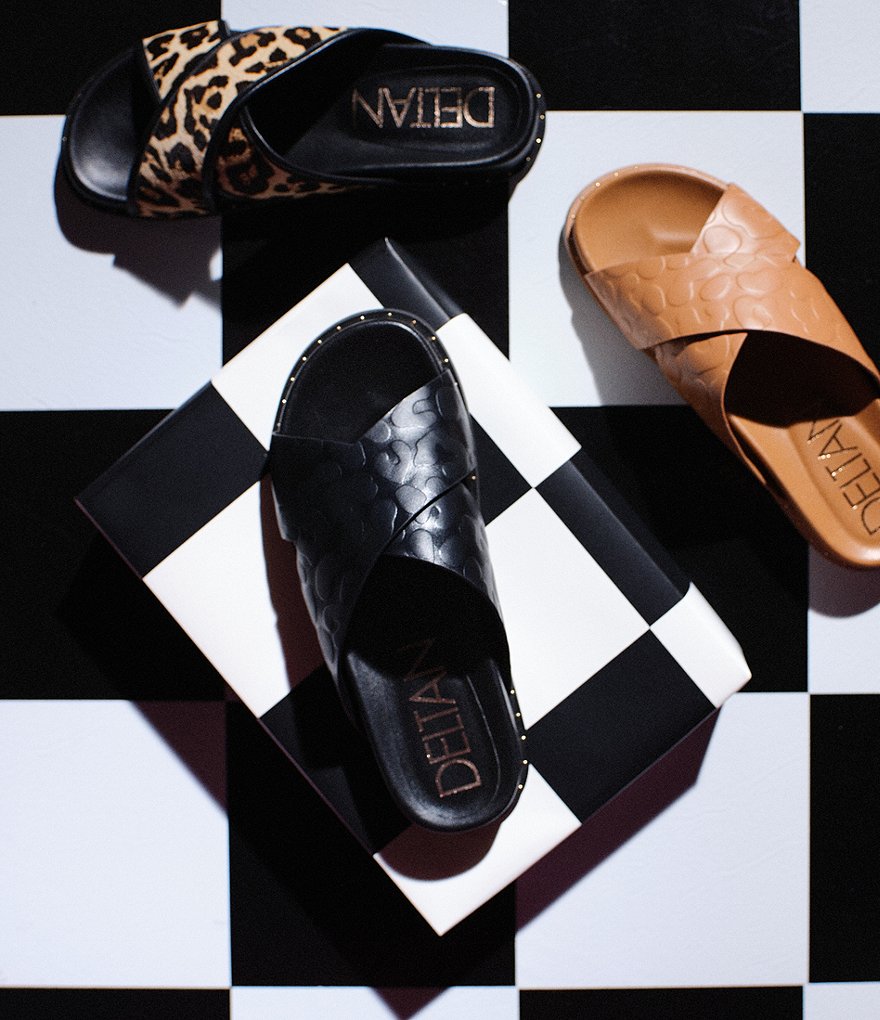 Deltan Nova Leopard Print Haircalf Cross Band Slides