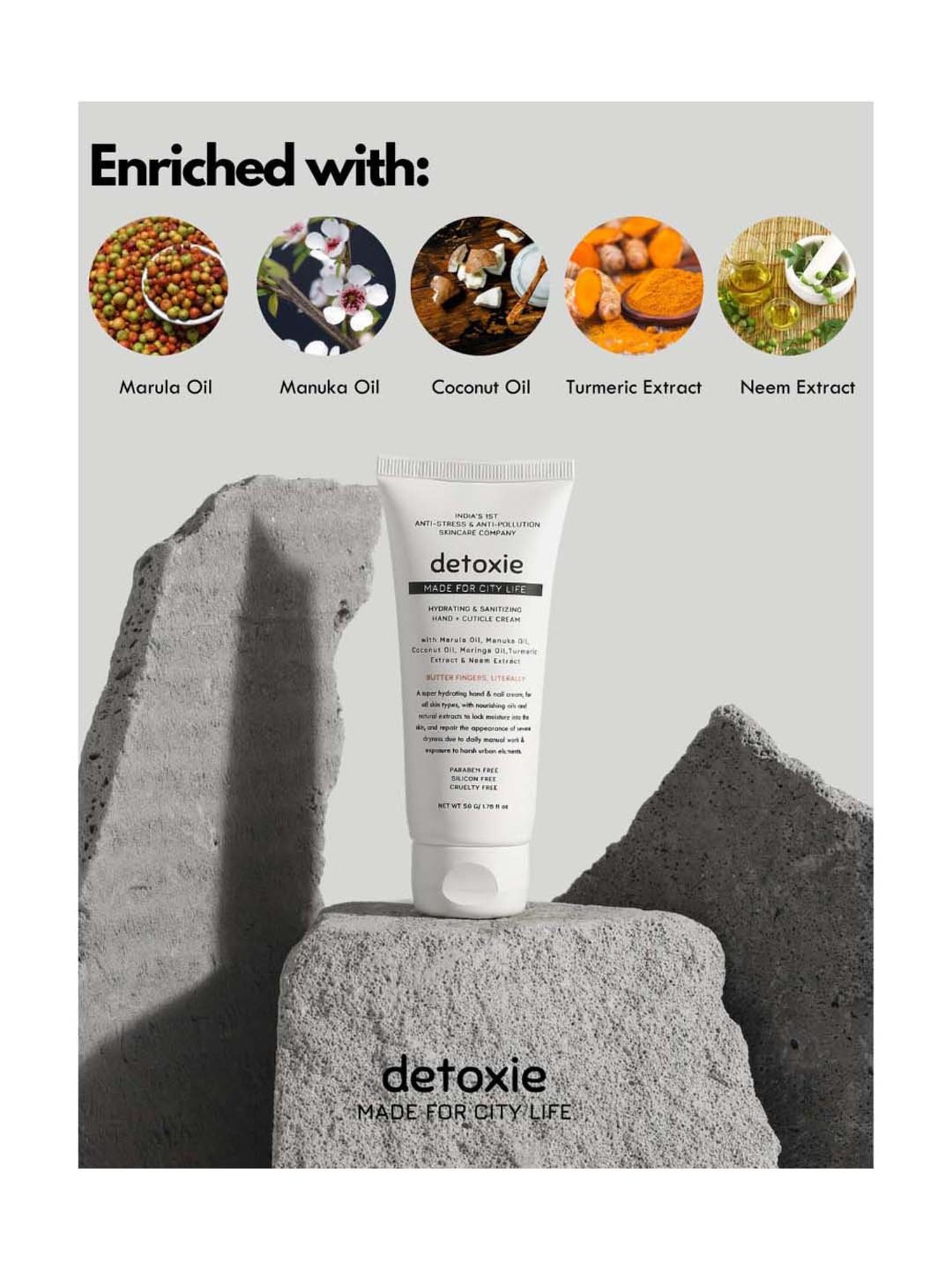 Detoxie Hydrating & Sanitizing Hand & Cuticle Cream - 50 gm