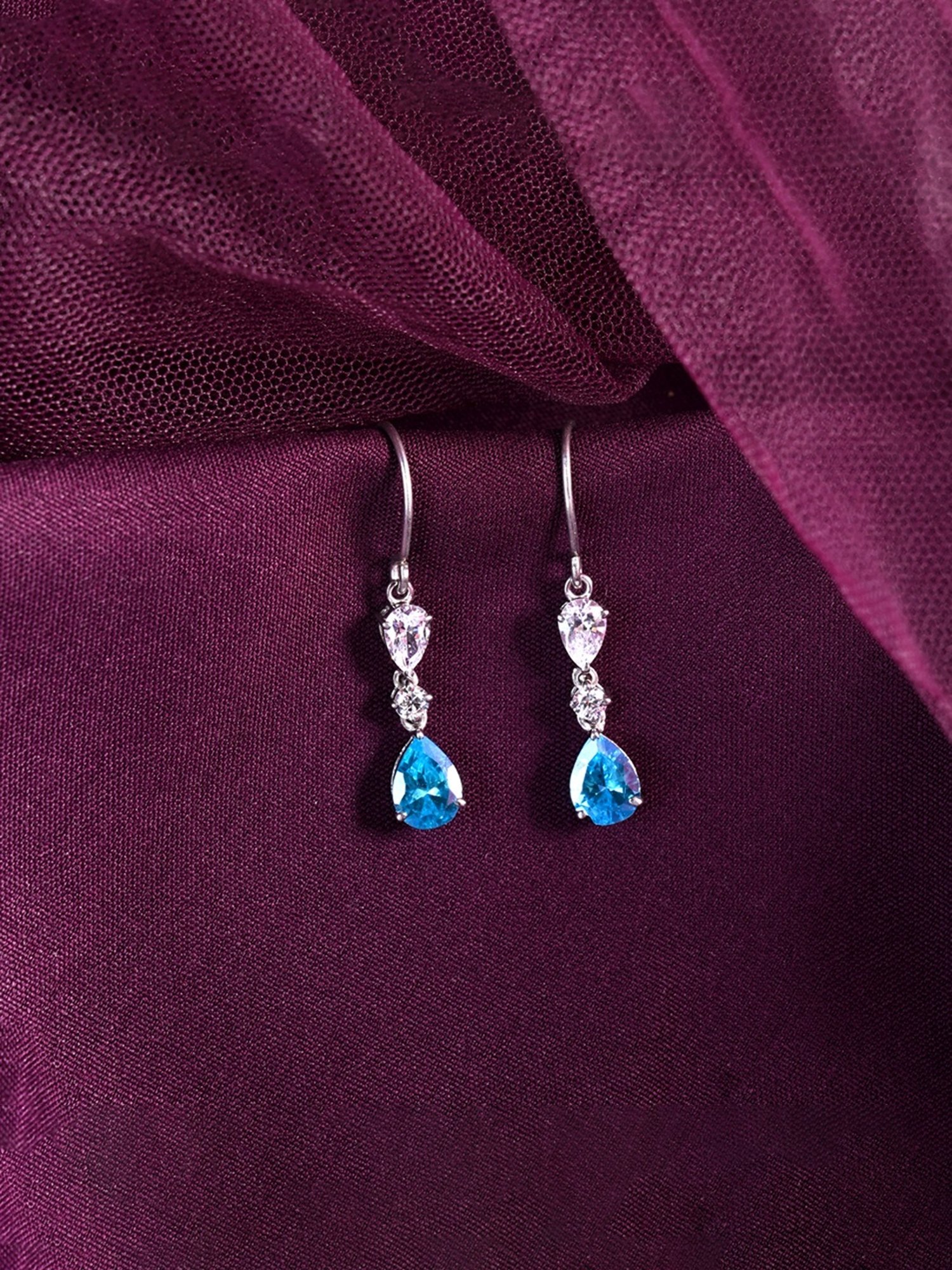 Clara 925 Silver Rhodium-Plated Swiss Zirconia Pear Solitaire Dangler Earrings