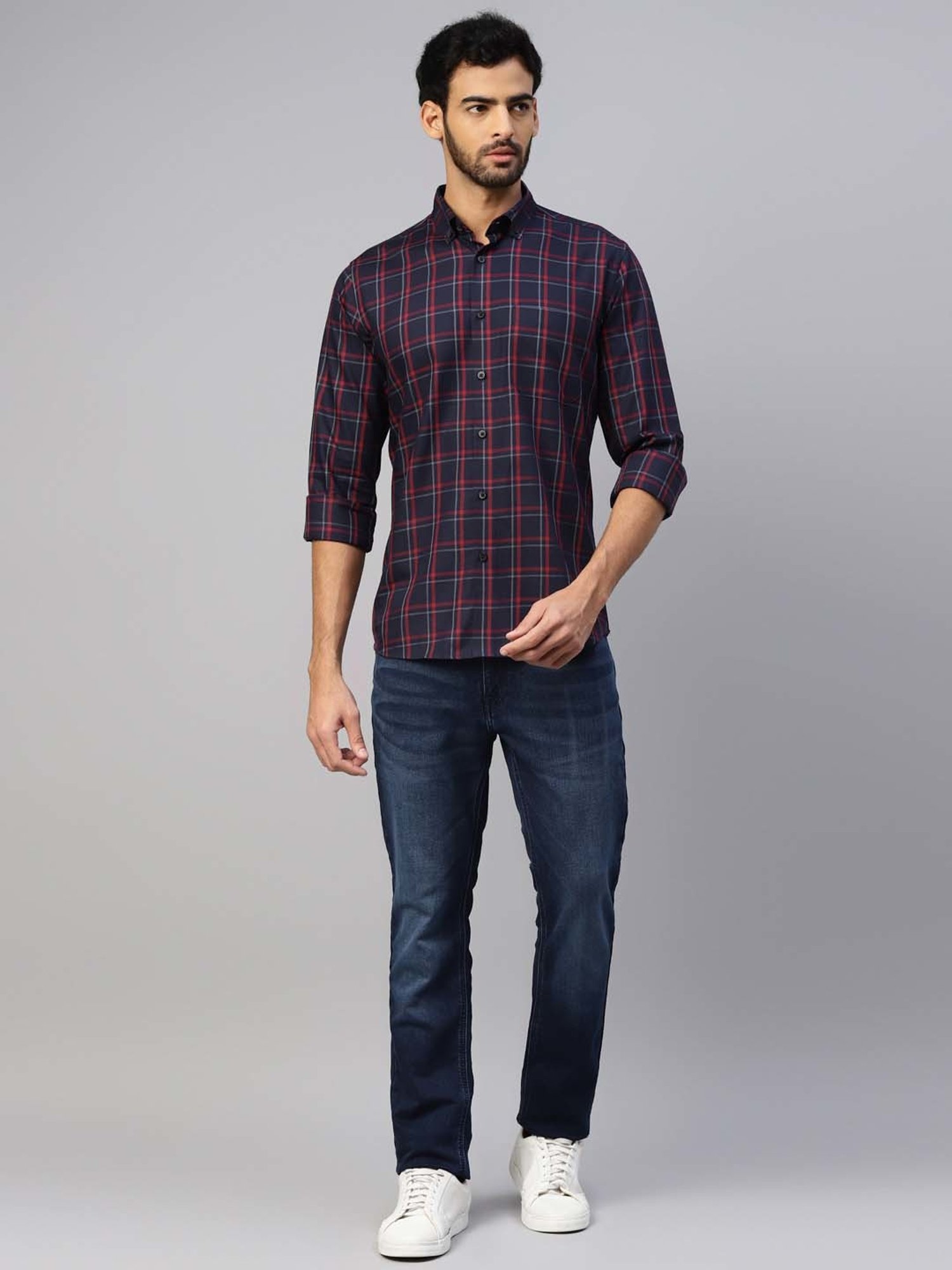 Don Vino Navy Regular Fit Check Shirt