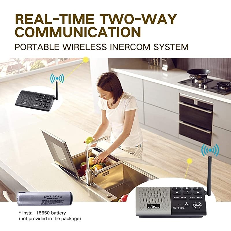 Portable Wireless Intercom System 1000 feet Full Duplex Intercom System for Home and Office,Room to Room Intercom, Home Communication System