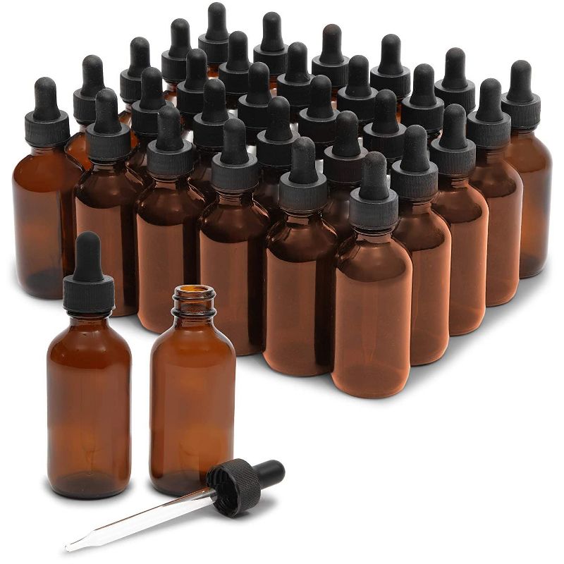 30 Pack 2oz Amber Glass Bottles with Glass Droppers and 6 Funnels for Essential Oils and Perfumes