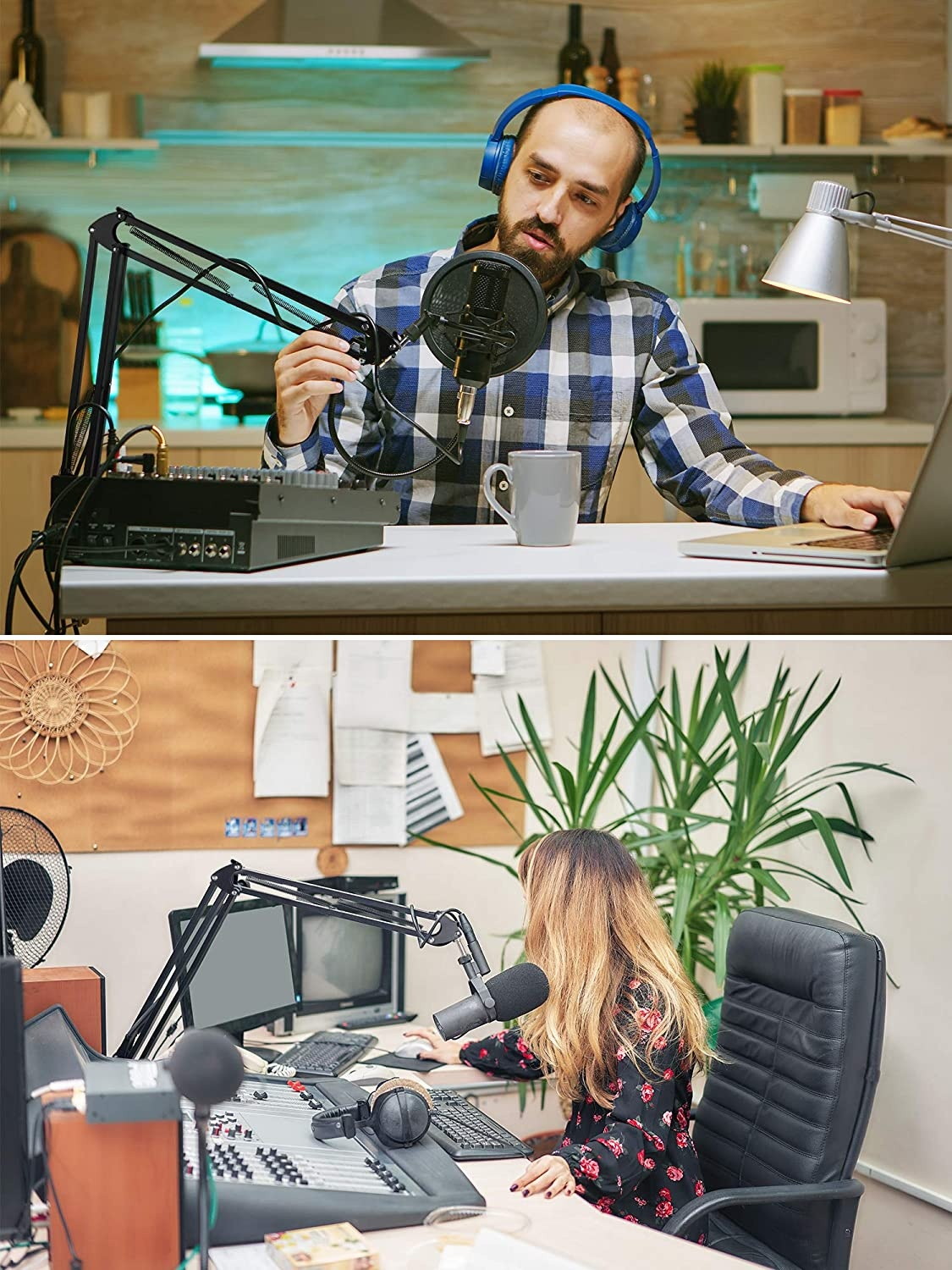 Microphone Stand, Upgraded Mic Stand Max Load 4.0 lb Boom Scissor Arm Stand with Windscreen, Pop Filter, 3/8" to 5/8" Screw Adapter, Mic Clip and Cable Ties for Blue Yeti and Other Mic