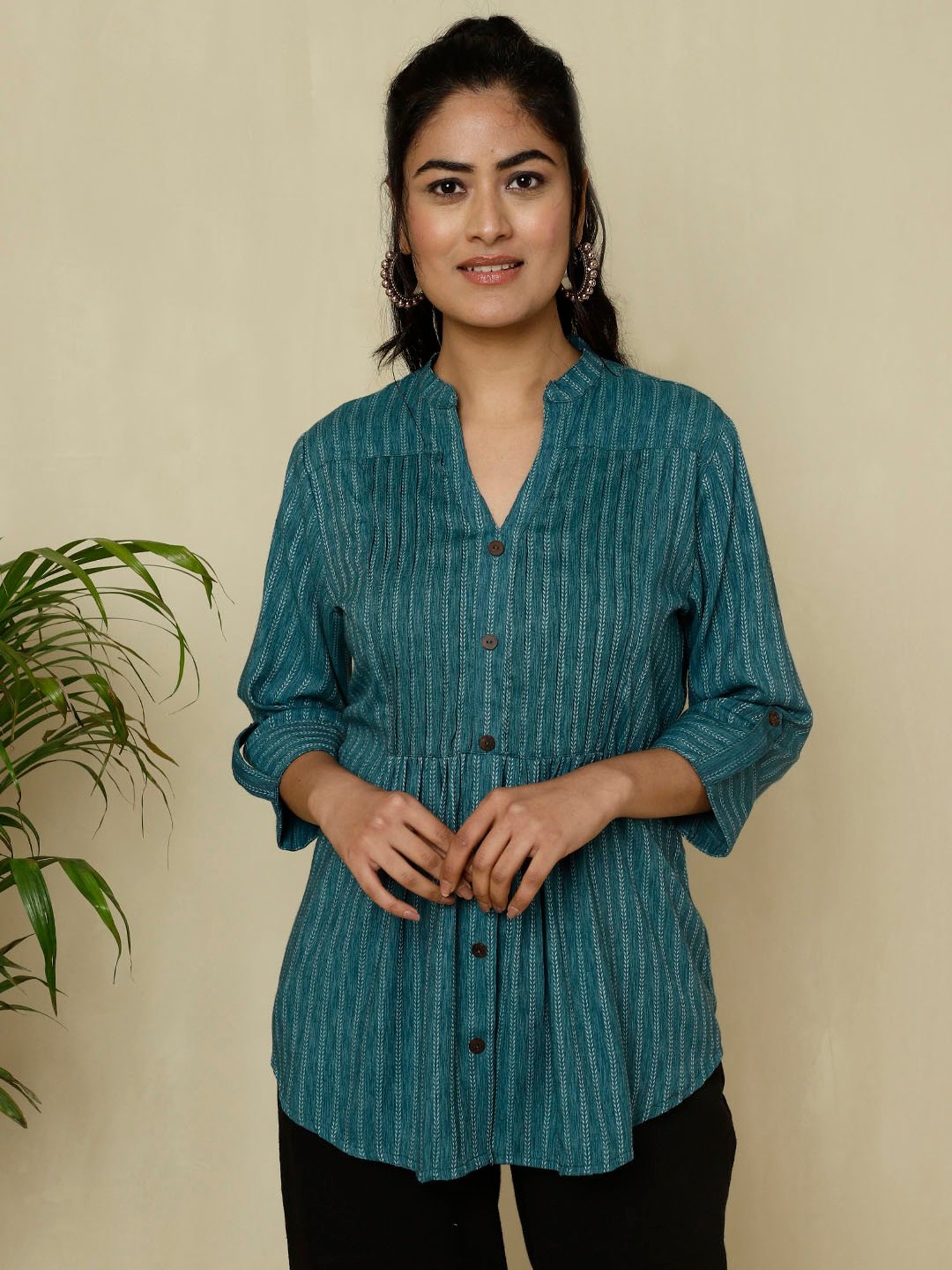 Jaipur Kurti Blue Striped Top