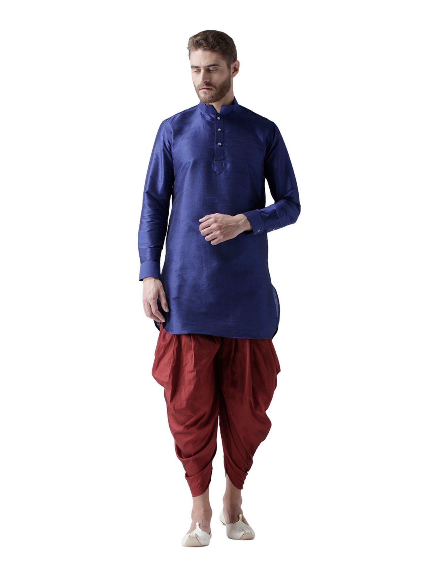 Deyann Blue & Maroon Mandarin Collar Silk Kurta Set