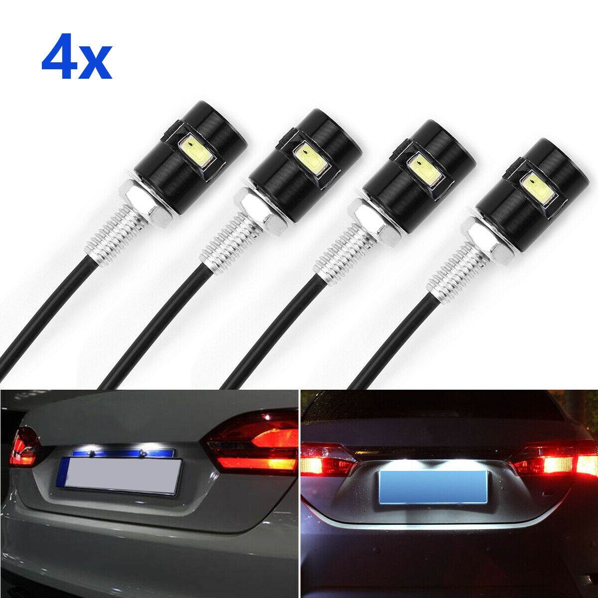 4Pcss Universal Motorcycle Car SMD LED License Plate Light Screw Bolt Lamp Bulbs