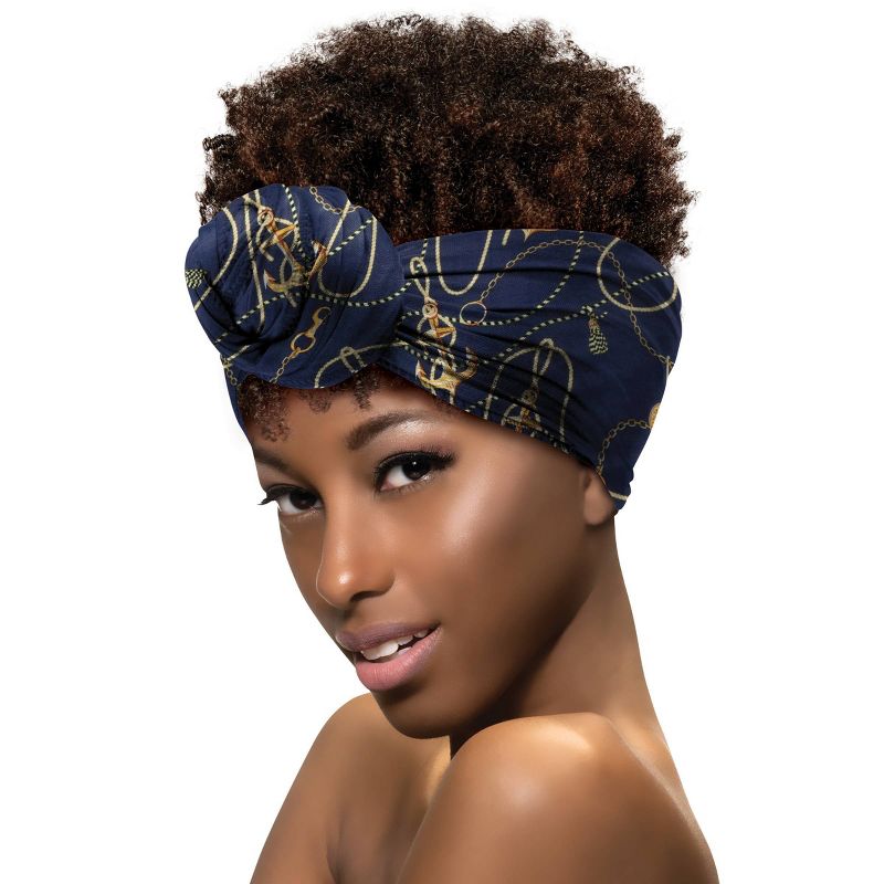 Annie International Fashion Navy Anchor Pattern Headwrap Scarf - Blue