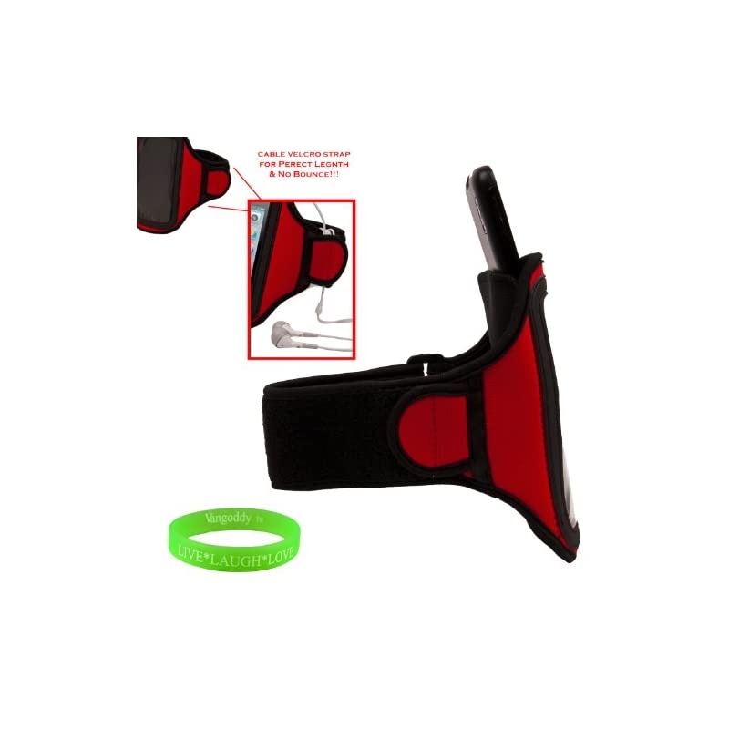 OEM VG Brand Red Armband with Sweat Resistant Lining and Unique Key Pocket for Nokia Lumia 920 Smart Phone + VanGoddy Wrist Band