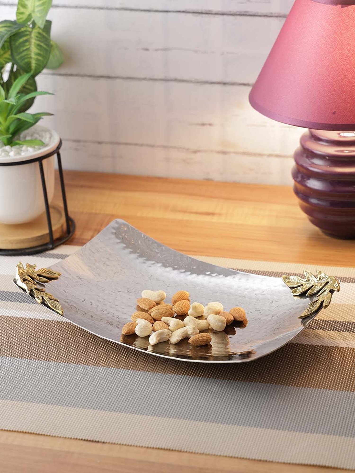 Aapno Rajasthan Silver & Golden Brass 15.5 cm Serving Tray - Set of 1