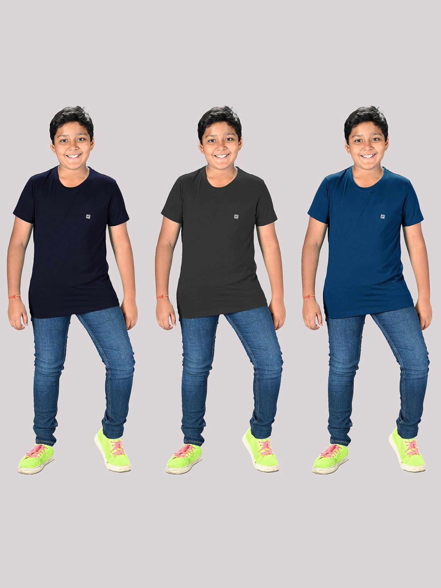 Lux Nitro Boys Blue & Black Solid T-Shirt (Pack Of 3)