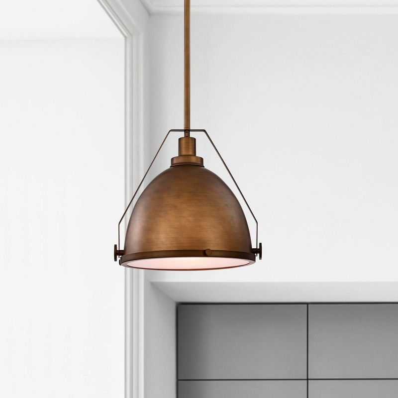 14" x 14" x 42" Metal Hyacinth Bowl Pendant Brown - Warehouse Of Tiffany