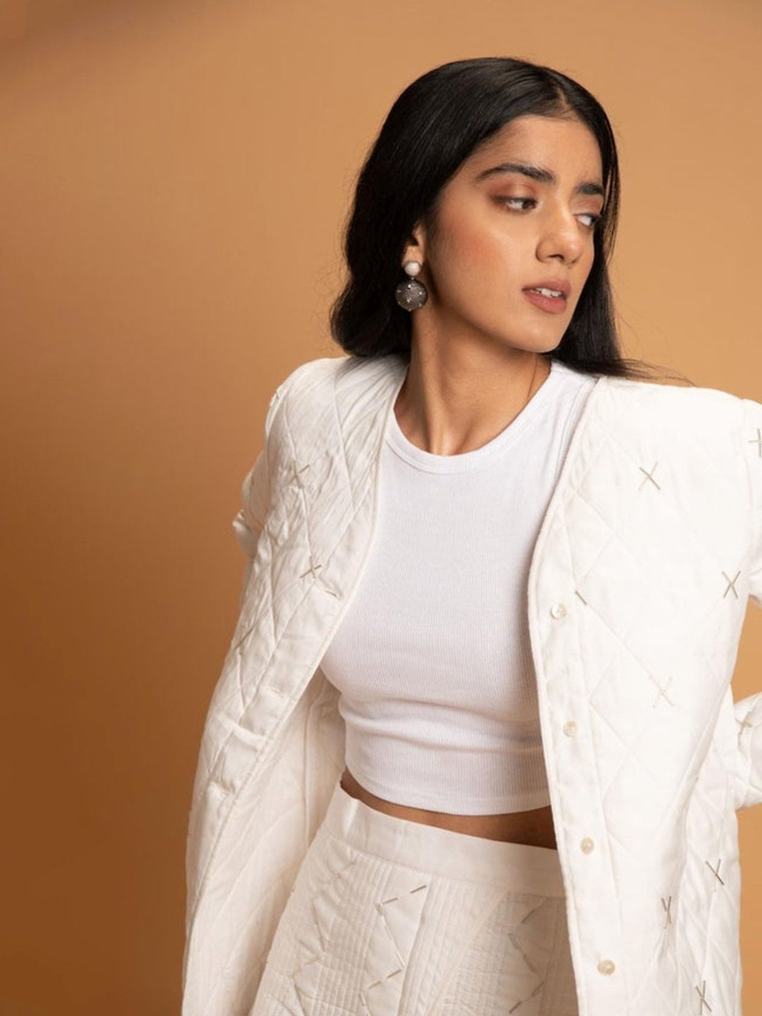 Khajoor Studio White Fragments Snow Quilted Jacket