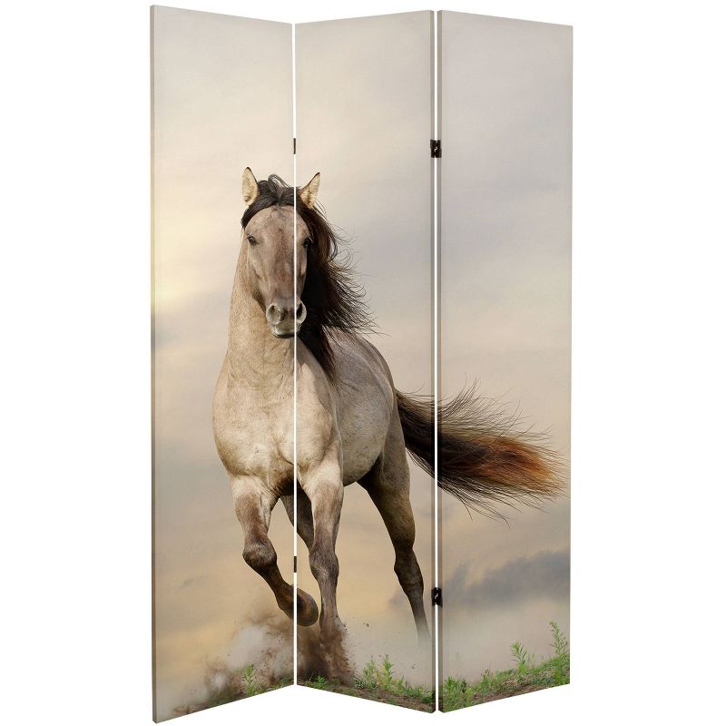6" Double Sided Galloping Horses Canvas Room Divider - Oriental Furniture