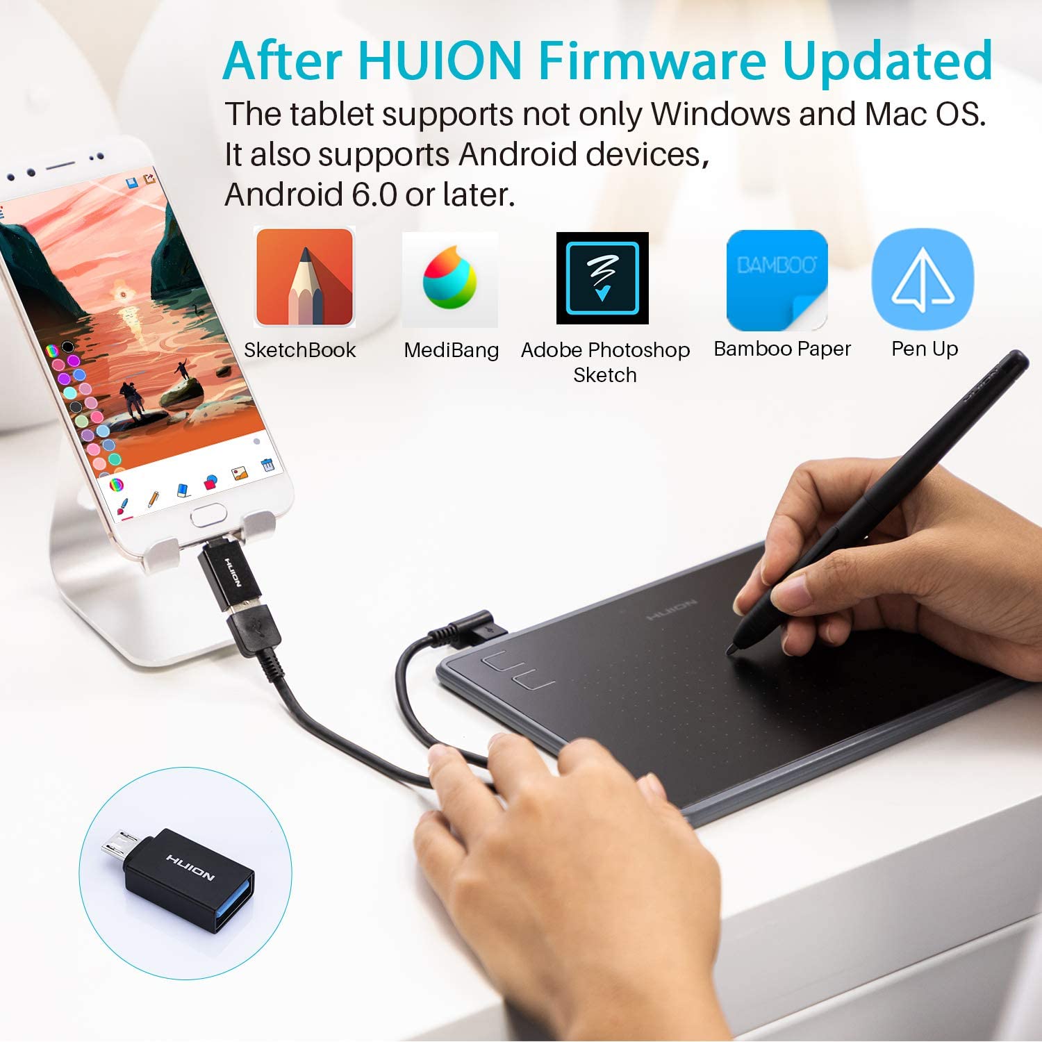 Huion Inspiroy H430P OSU Graphic Drawing Tablet with Battery-Free Stylus 4 Press Keys, Compatible with Chromebook, Android, Windows and Mac