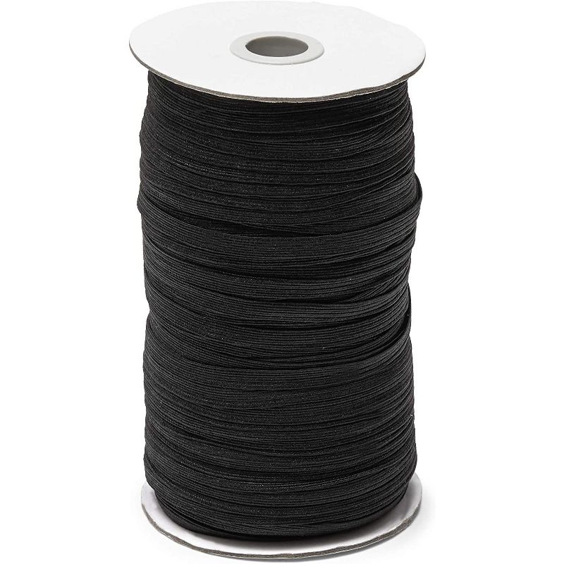 150 Yards 1/4" Wides Braided Black Elastic Band for Mask Stretch Strap Cord Roll and DIY Mask Making