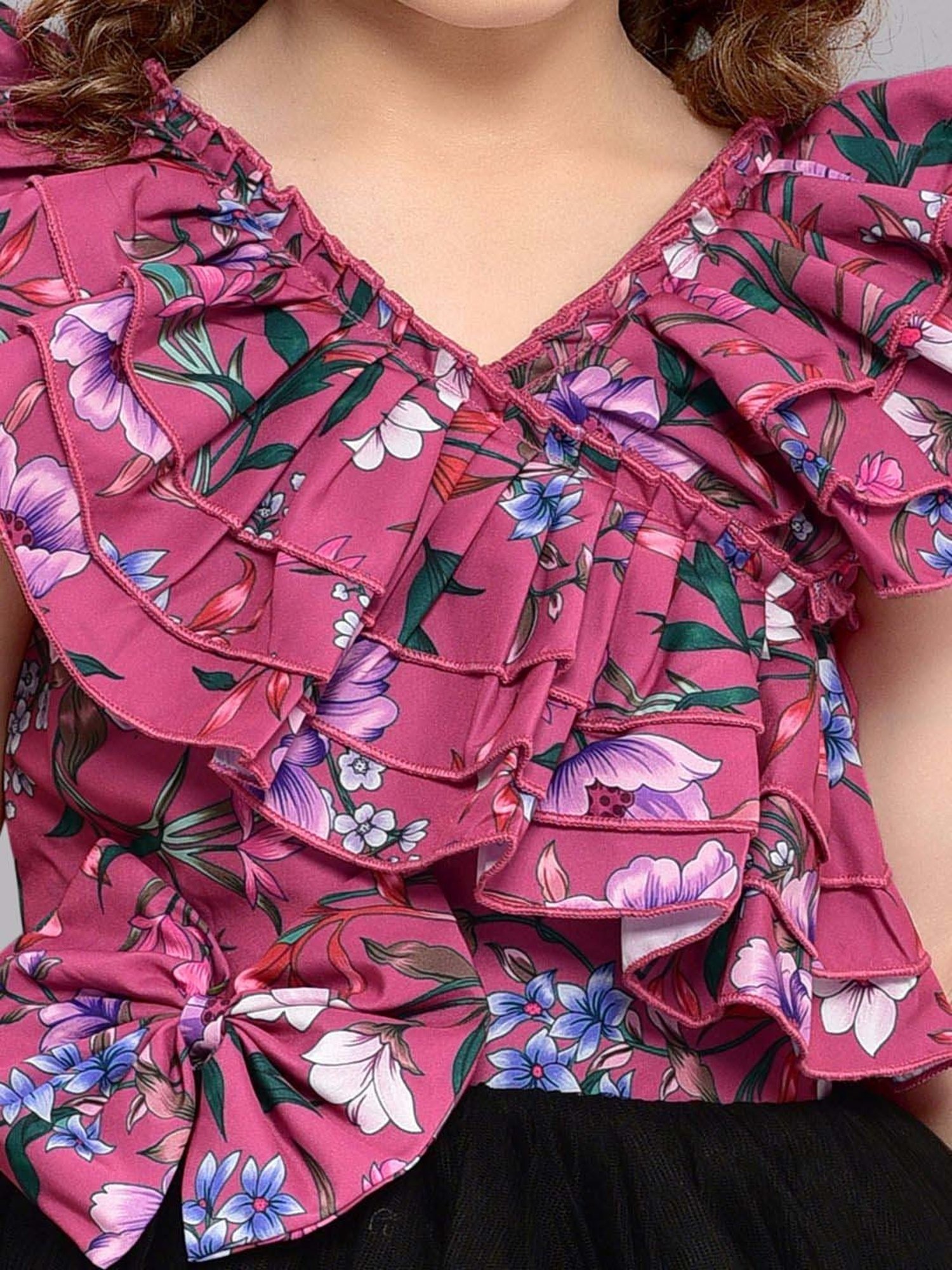 Pink Chick Kids Pink & Black Floral Party Gowns