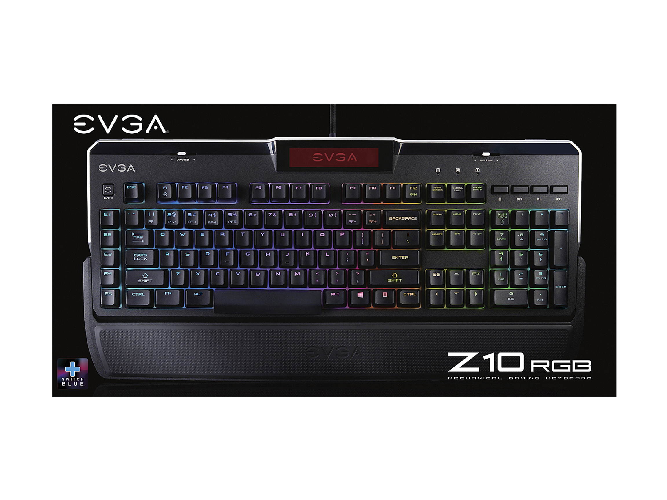 EVGA Z10 Gaming Keyboard, Red Backlit LED, Mechanical Blue Switches, Onboard LCD Display, Macro Gaming Keys
