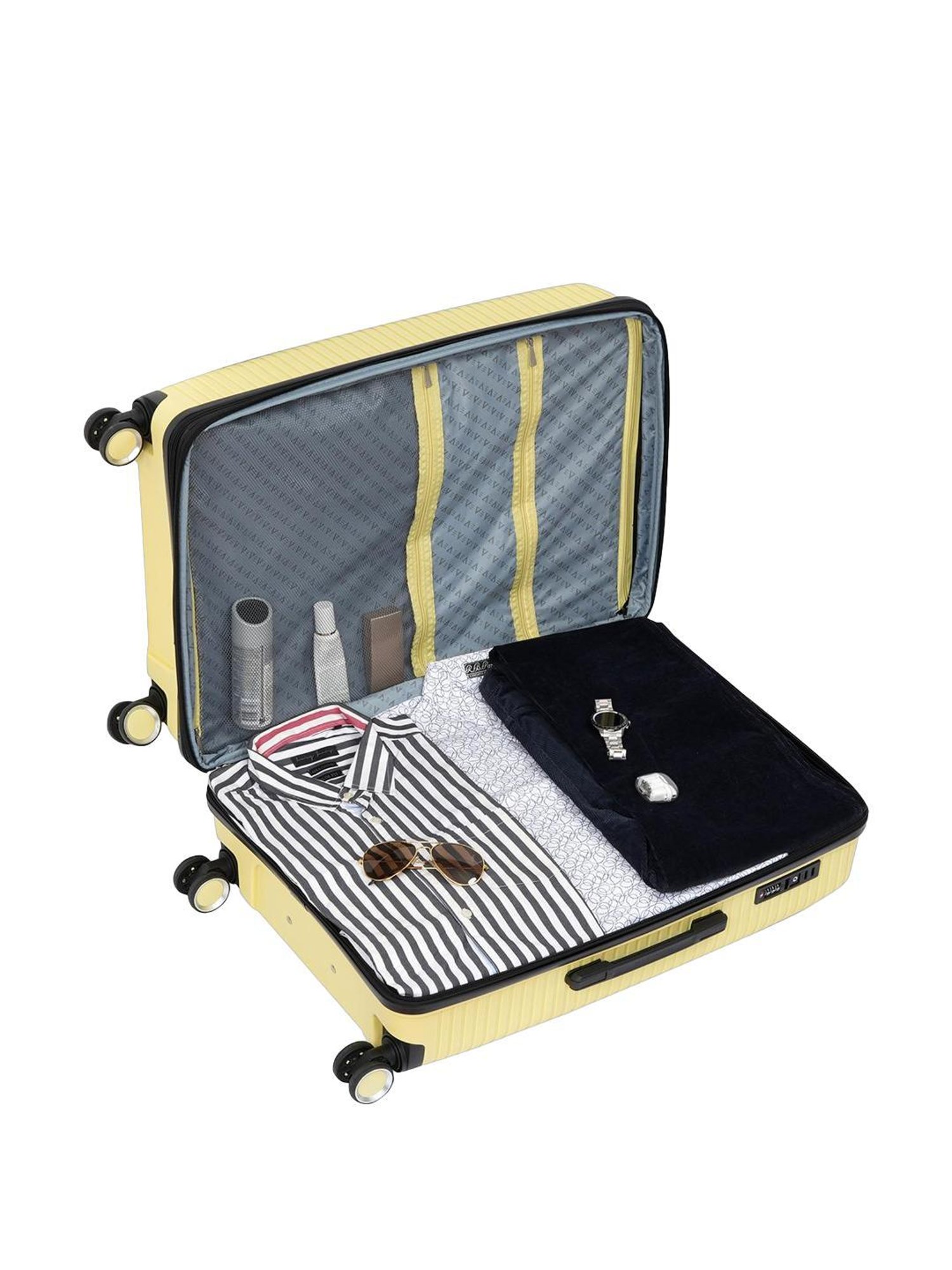 The Vertical Stellar Yellow Wheels 8 Large Hard Cabin Trolley Bag