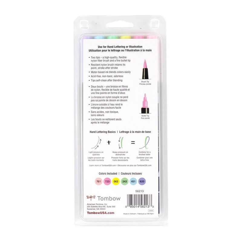 6pk Dual Brush Pen Art Markers Pastel Palette - Tombow
