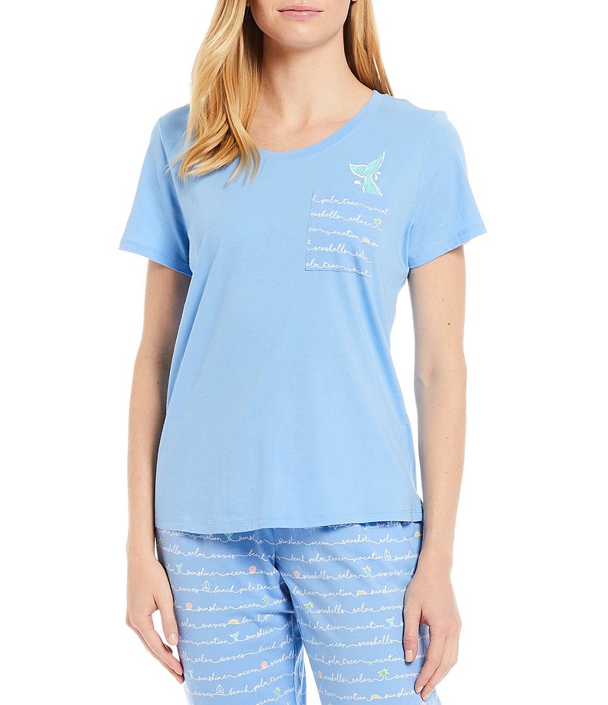 Sleep Sense Vacation Script Pocket Jersey Knit Coordinating Sleep Tee