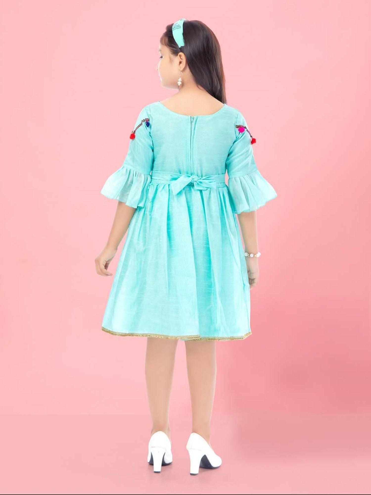 Aarika Kids Firozi Blue Flared Fit Middi Dress