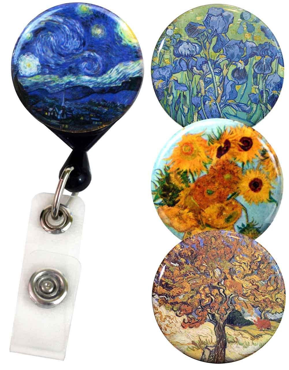 Buttonsmith Van Gogh Tinker Reel Retractable Badge Reel With Pin Back and Extra-Long 36 inch Standard Duty Cord - Made in the USA, 1 Year Warranty