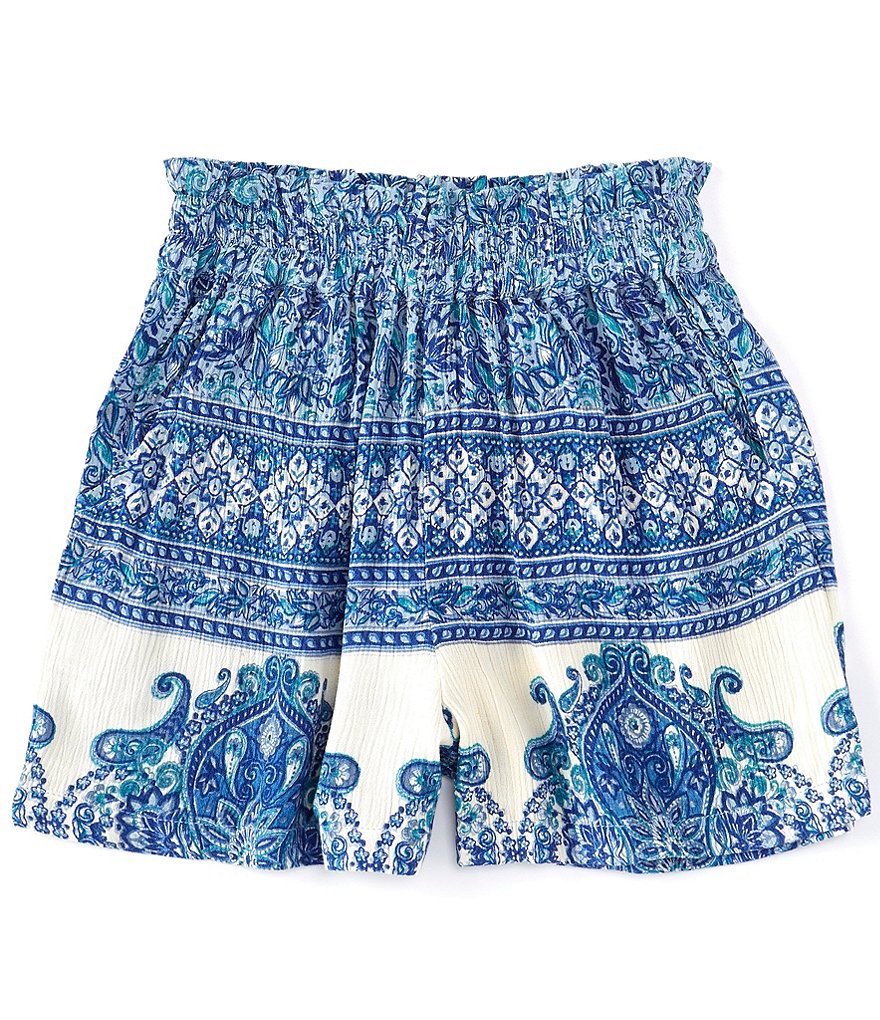 Angie Big Girls 7-14 Border-Print Paperbag-Waist Shorts