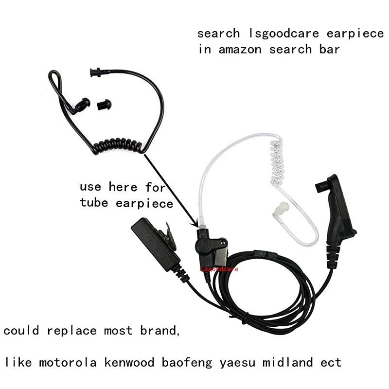 Replacement Coil Tube Black Twist On Acoustic Audio Tube with Earbuds Eartips Compatible for Motorola Midland Kenwood Two Way Radio Pack of 10 by