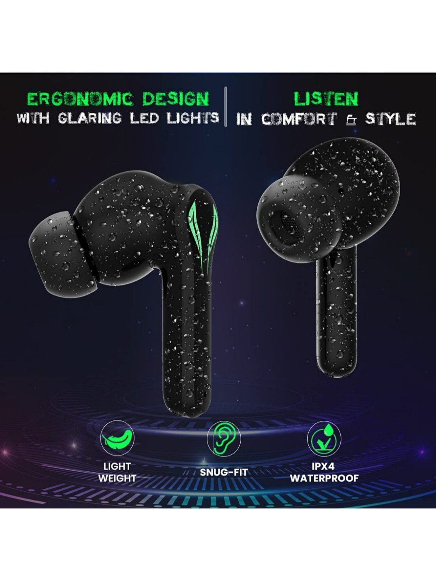 PTron Bassbuds Jade Gaming Bluetooth Truly Wireless in-Ear Earbuds with Mic, BT5.0 (Black)