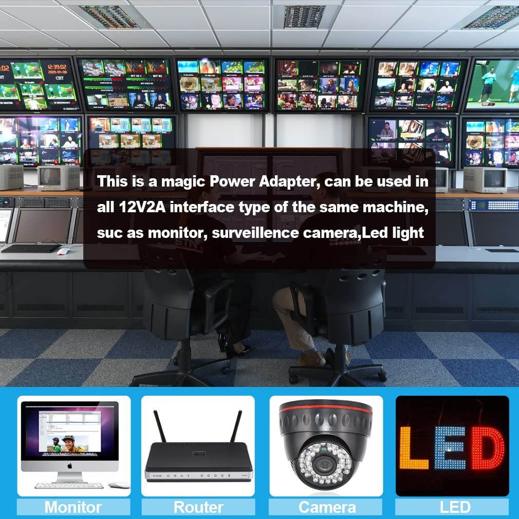 TMEZON 12 Volt 2A Power Adapter Supply AC to DC 2.1mm X 5.5mm Plug 12v 2 Amp Power Supply Wall Plug Extra Long 8 Foot Cord