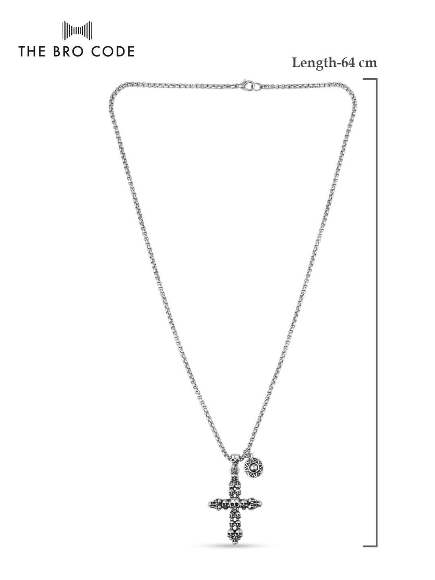 The Bro Code Silver-Plated Skull Embossed Cross Pendant Necklace For Men
