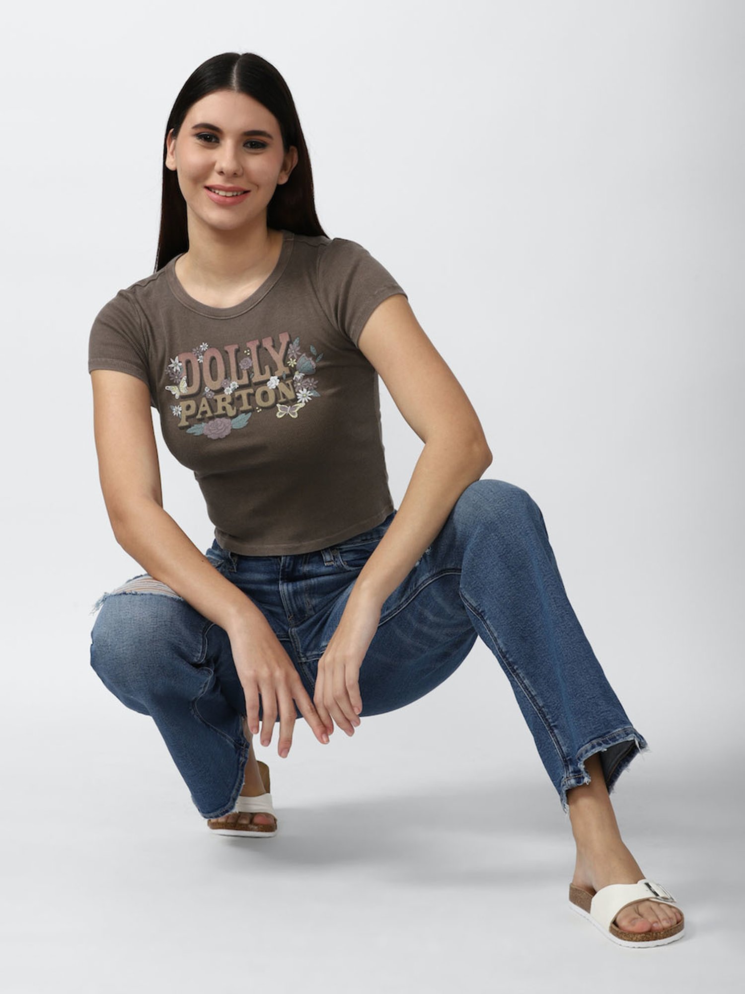 American Eagle Outfitters Brown Dolly Parton Graphic Print Crop Top