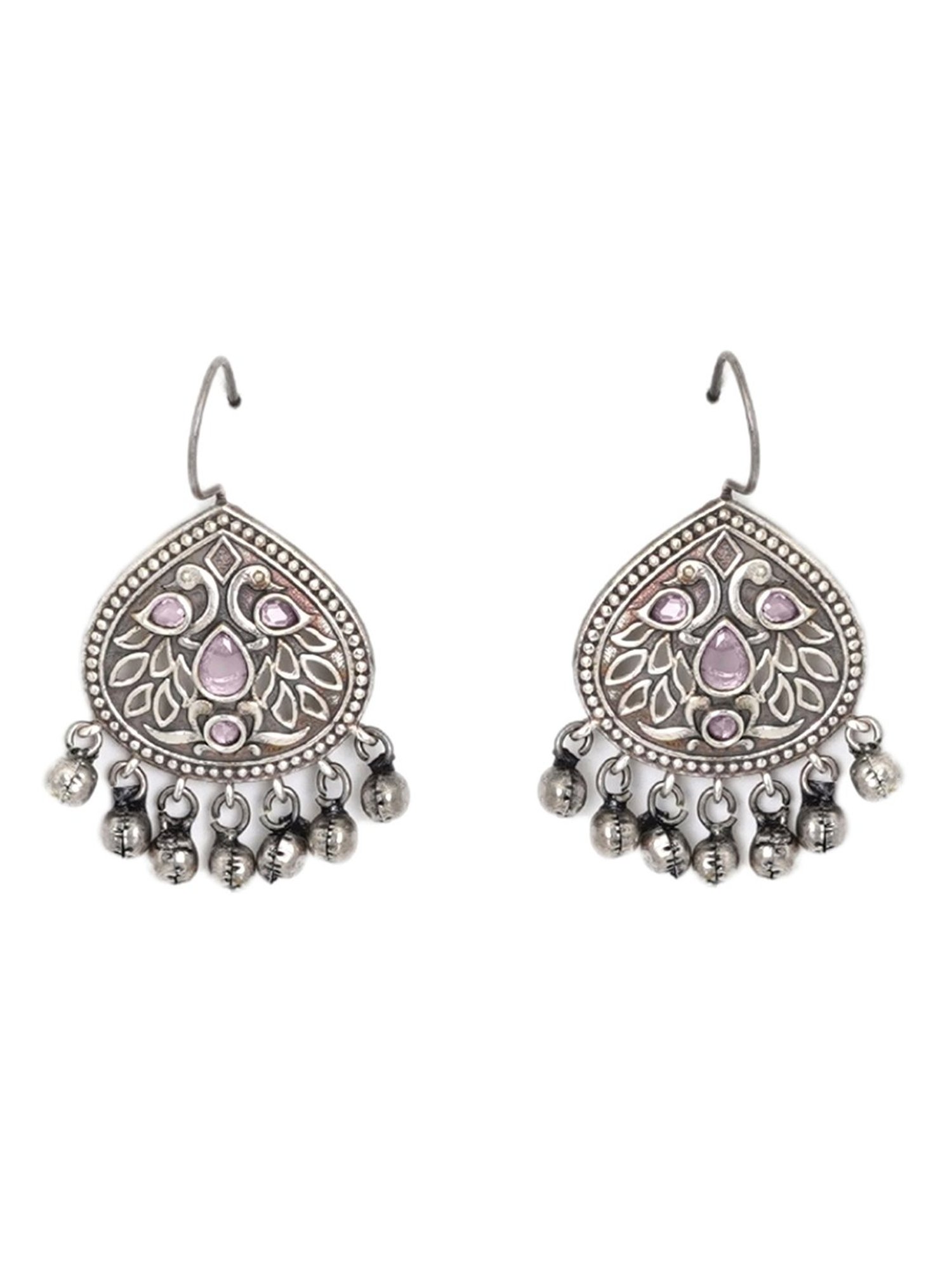 Teejh Ethnic Vanya Silver Oxidized Pink Dangler Earrings