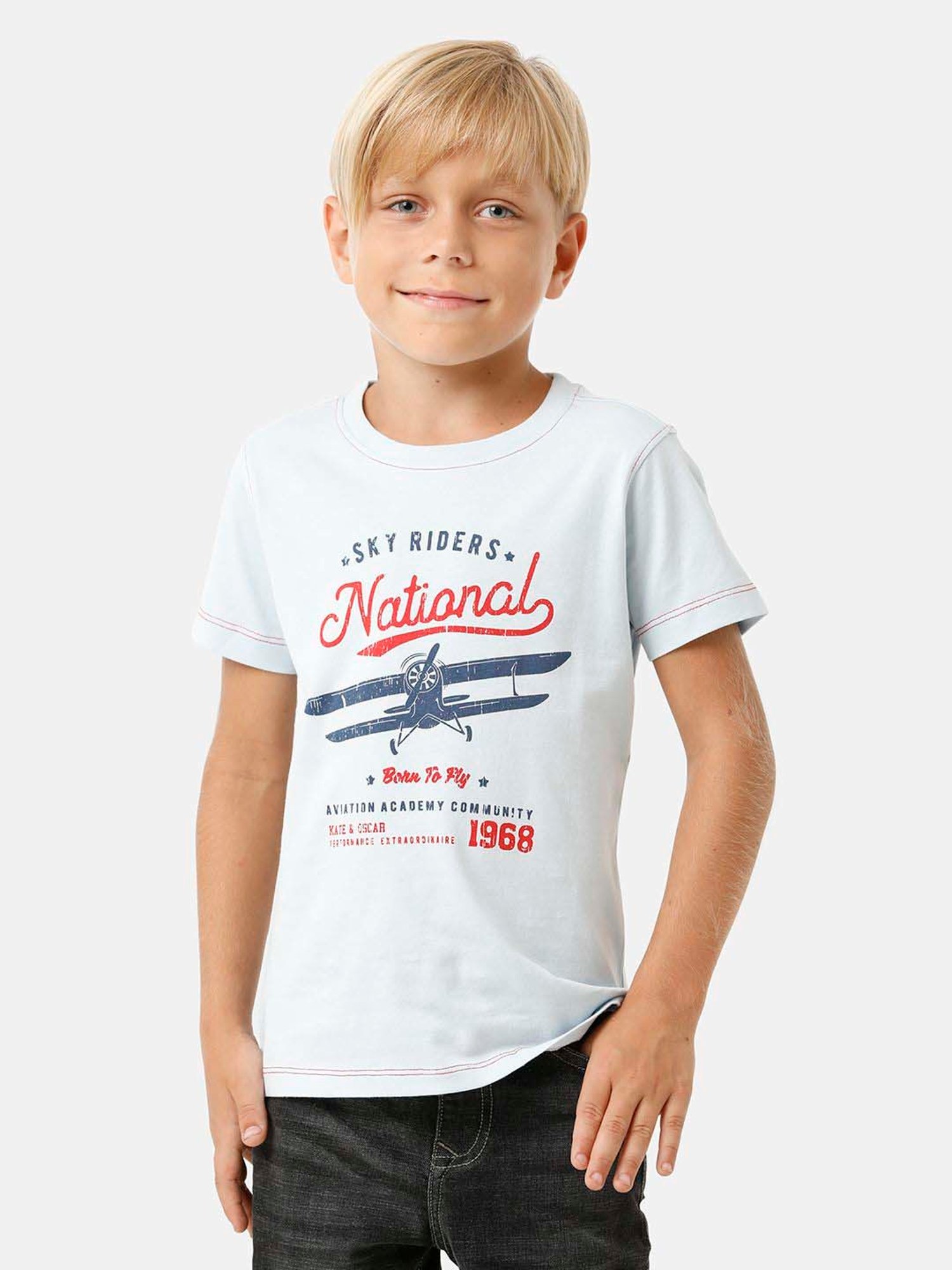 Kate & Oscar Kids Off-White Cotton Printed T-Shirt
