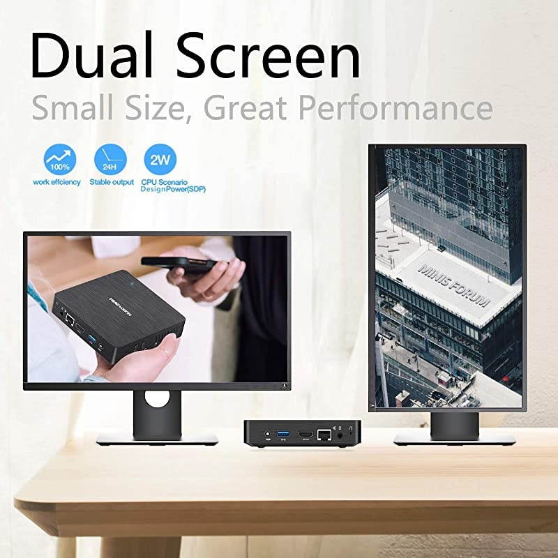 Mini PC Fanless Computer Windows 10 Pro Intel Atom Quad Core x5-Z8350 4GB DDR/64GB eMMC HDMI and VGA Port 2.4/5.8G WiFi BT4.2 USB 3.0 Mounting Bracket Auto Power On