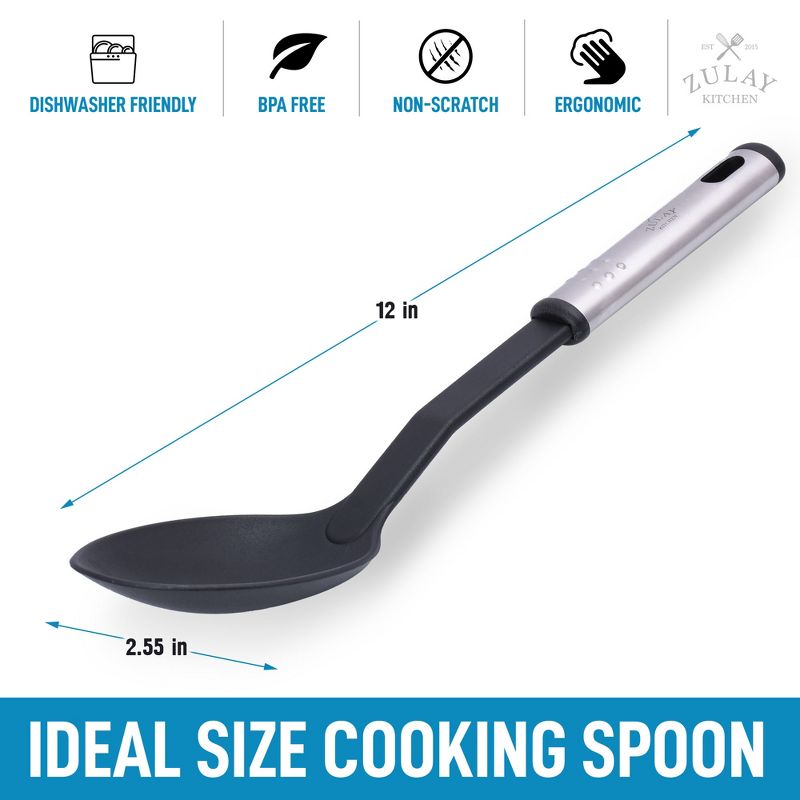 Zulay Kitchen Nylon Serving Spoon - Cooking Spoon with 410&deg;F Heat Resistant Handle - Large Kitchen Serving Spoon For Soups, Stews, and Sauces - Non-Scratch and Nonstick Black Nylon Kitchen Spoon