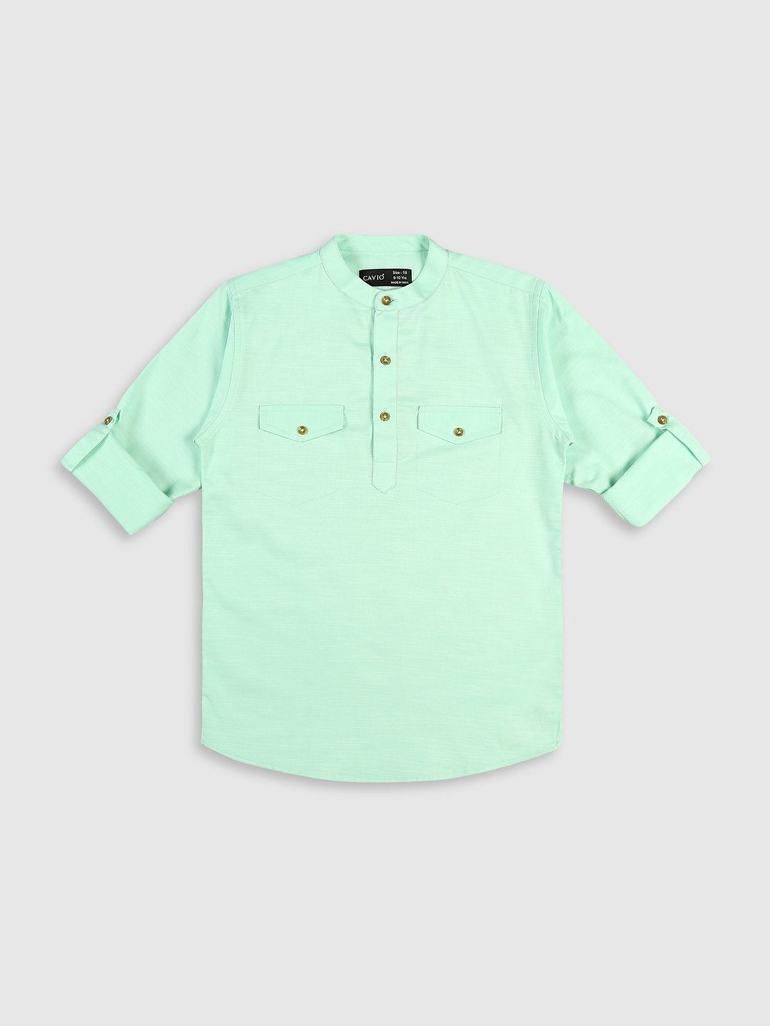 Cavio Kids Sea Green Solid Full Sleeves Shirt