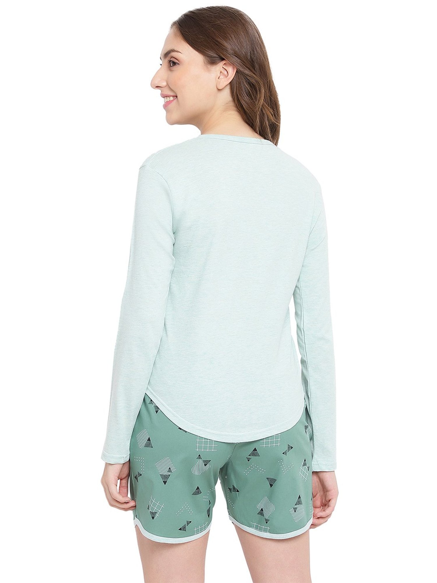 La Intimo Green Printed T-Shirt With Shorts