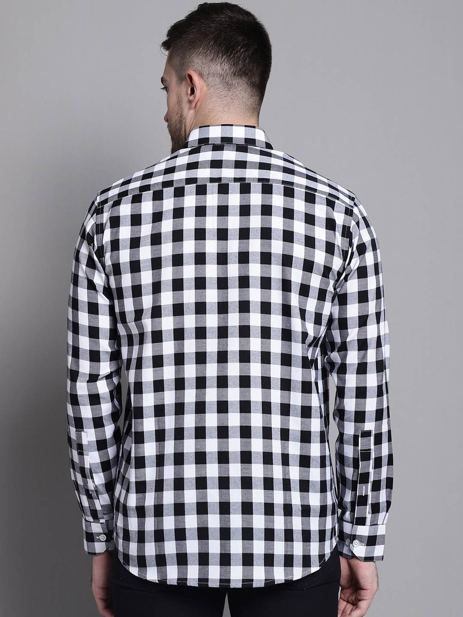 Jainish Black Cotton Regular Fit Checks Shirt